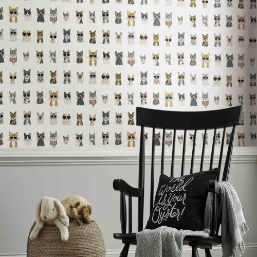 Alternative view of Cool Cats Peel & Stick Wallpaper - Grey & Gold