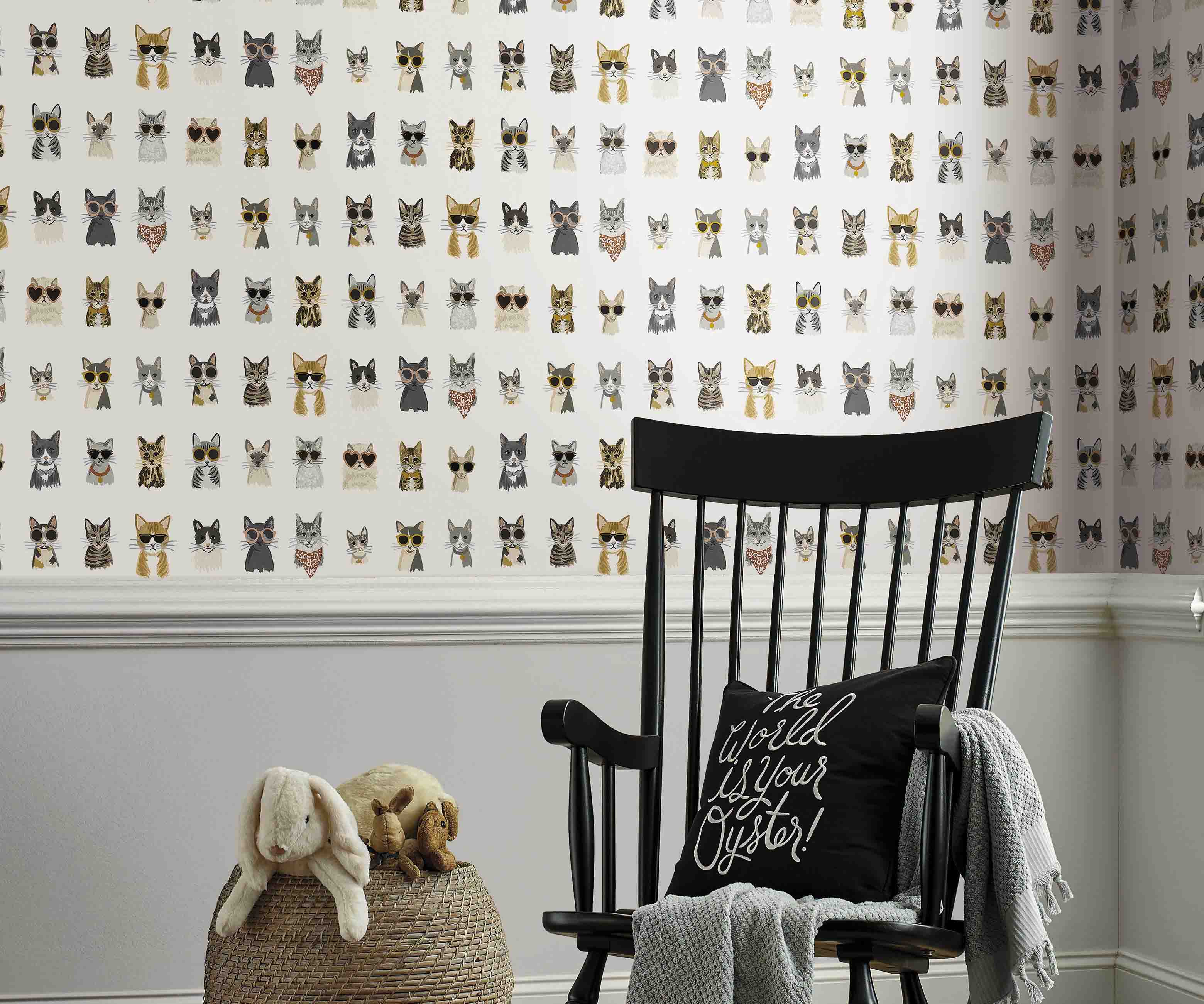 Cool Cats Peel & Stick Wallpaper Sample - Grey & Gold - Image 2