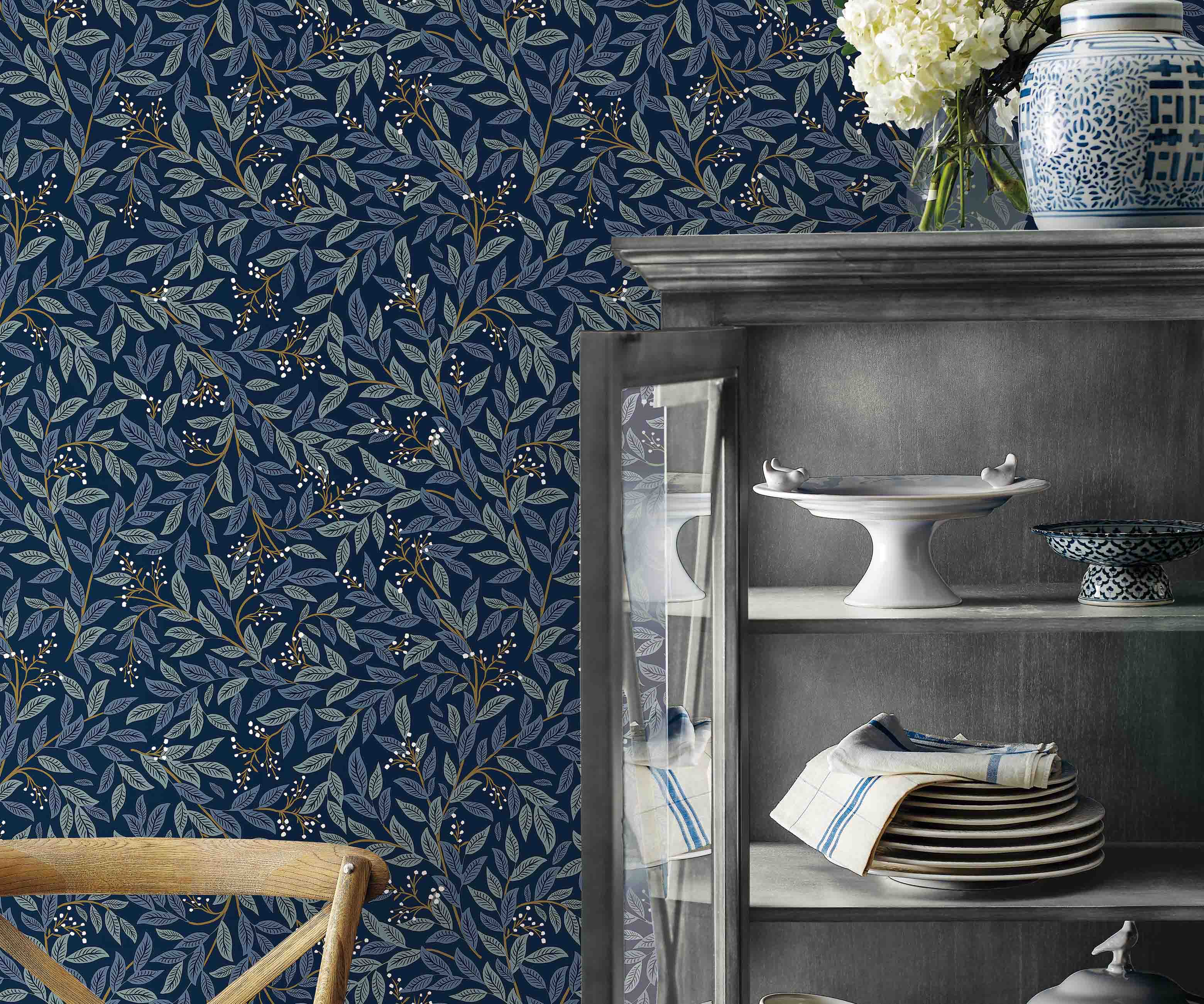 Willowberry Peel & Stick Wallpaper Sample - Navy - Image 2