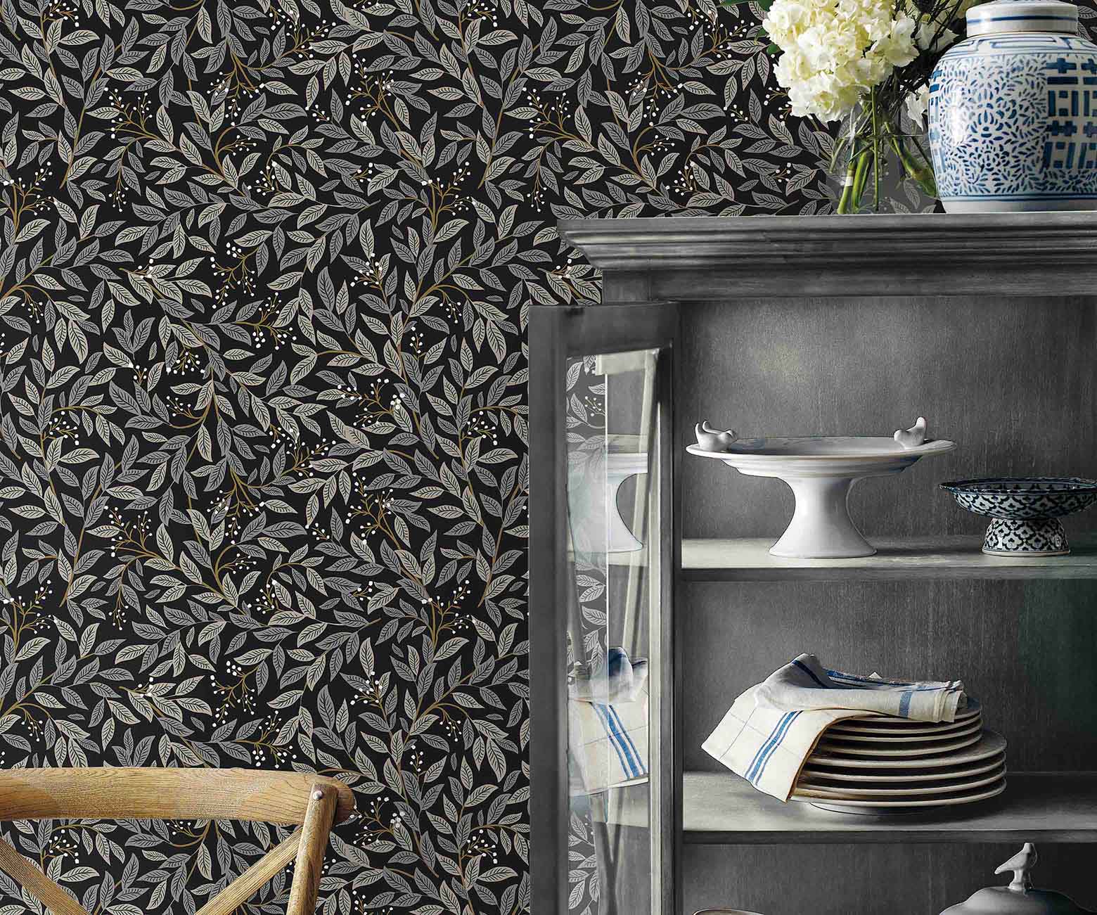 Willowberry Peel & Stick Wallpaper Sample - Black - Image 2