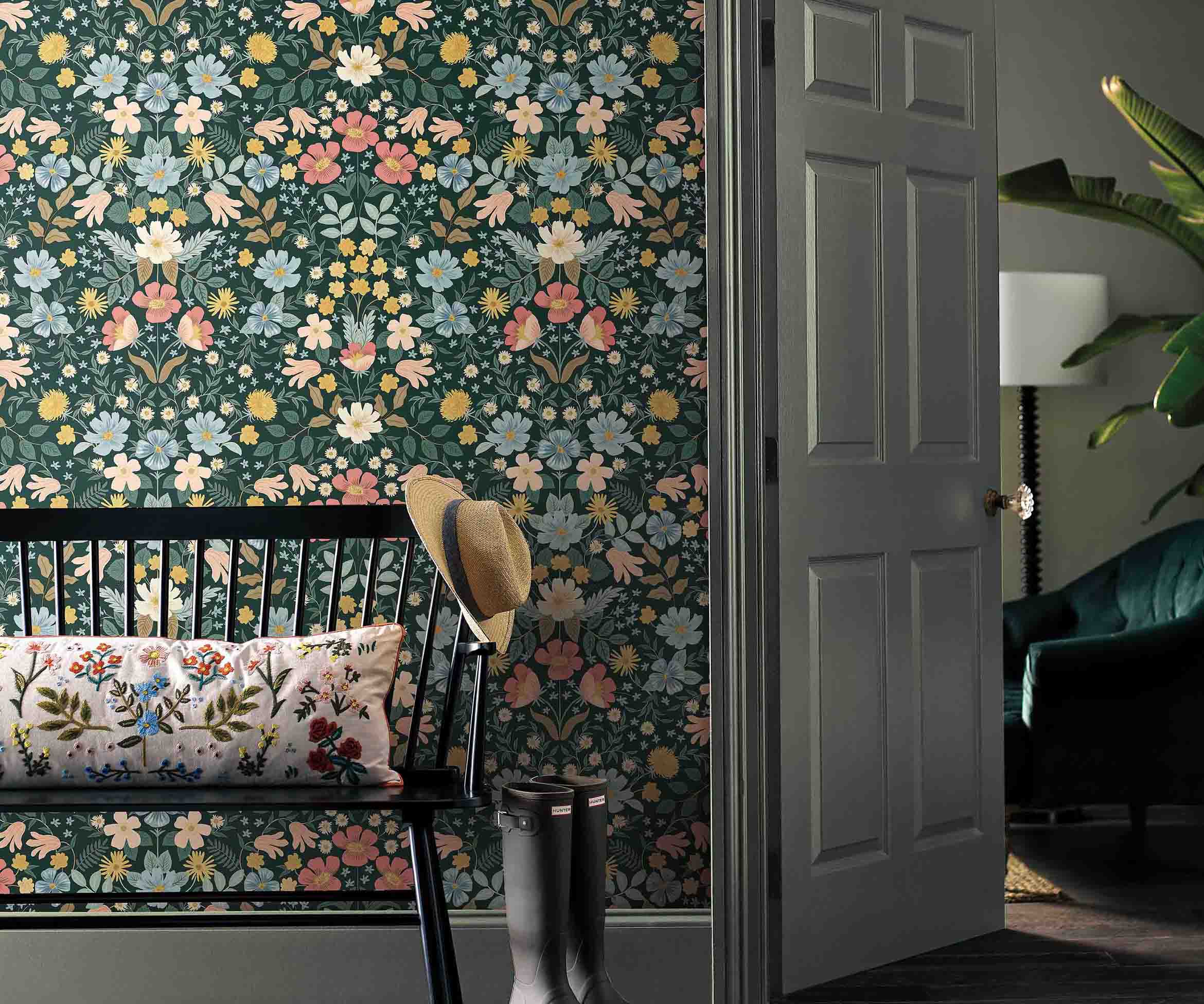 Bramble Garden Peel & Stick Wallpaper Sample - Emerald - Image 2