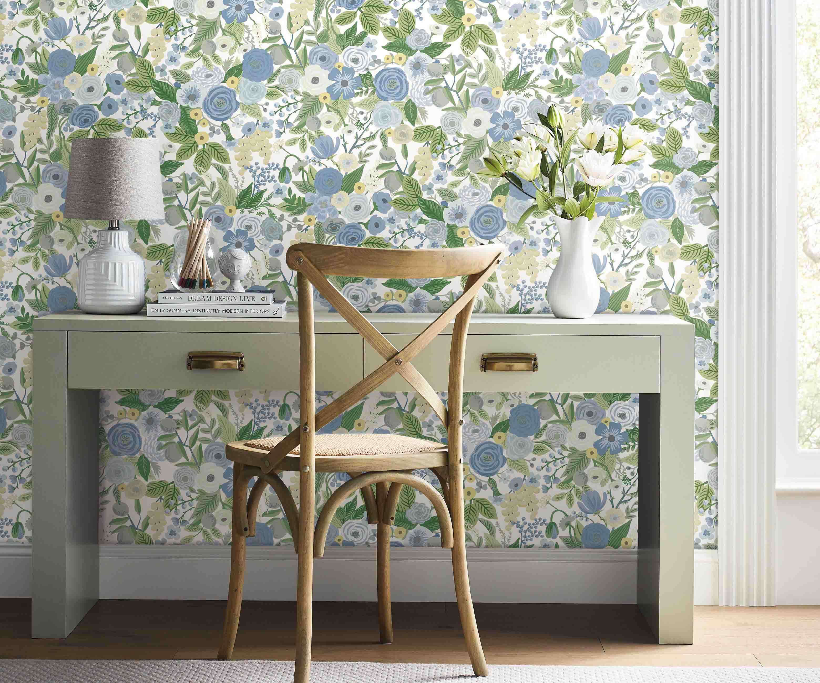 Garden Party Peel & Stick Wallpaper Sample - Blue & Green - Image 2