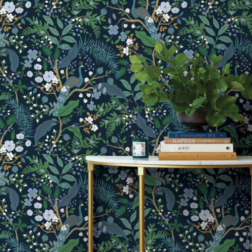 Alternative view of Peacock Garden Peel & Stick Wallpaper - Navy
