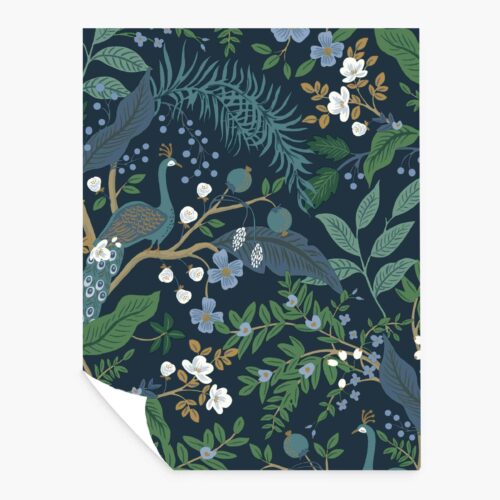 Peacock Garden Peel & Stick Wallpaper Sample - Navy
