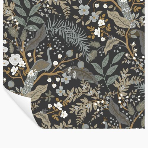 Peacock Garden Peel & Stick Wallpaper - Black