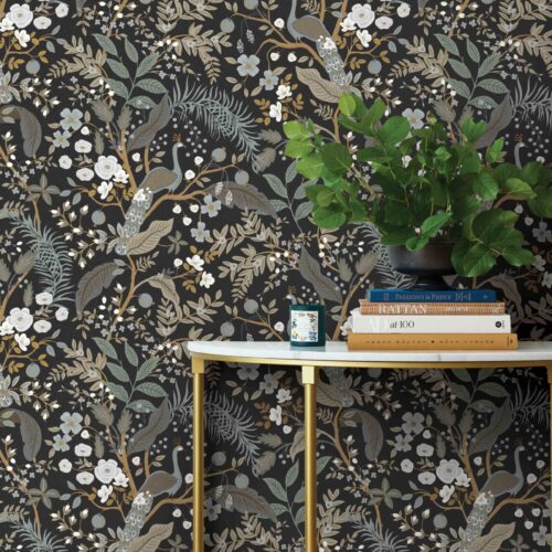 Alternative view of Peacock Garden Peel & Stick Wallpaper - Black