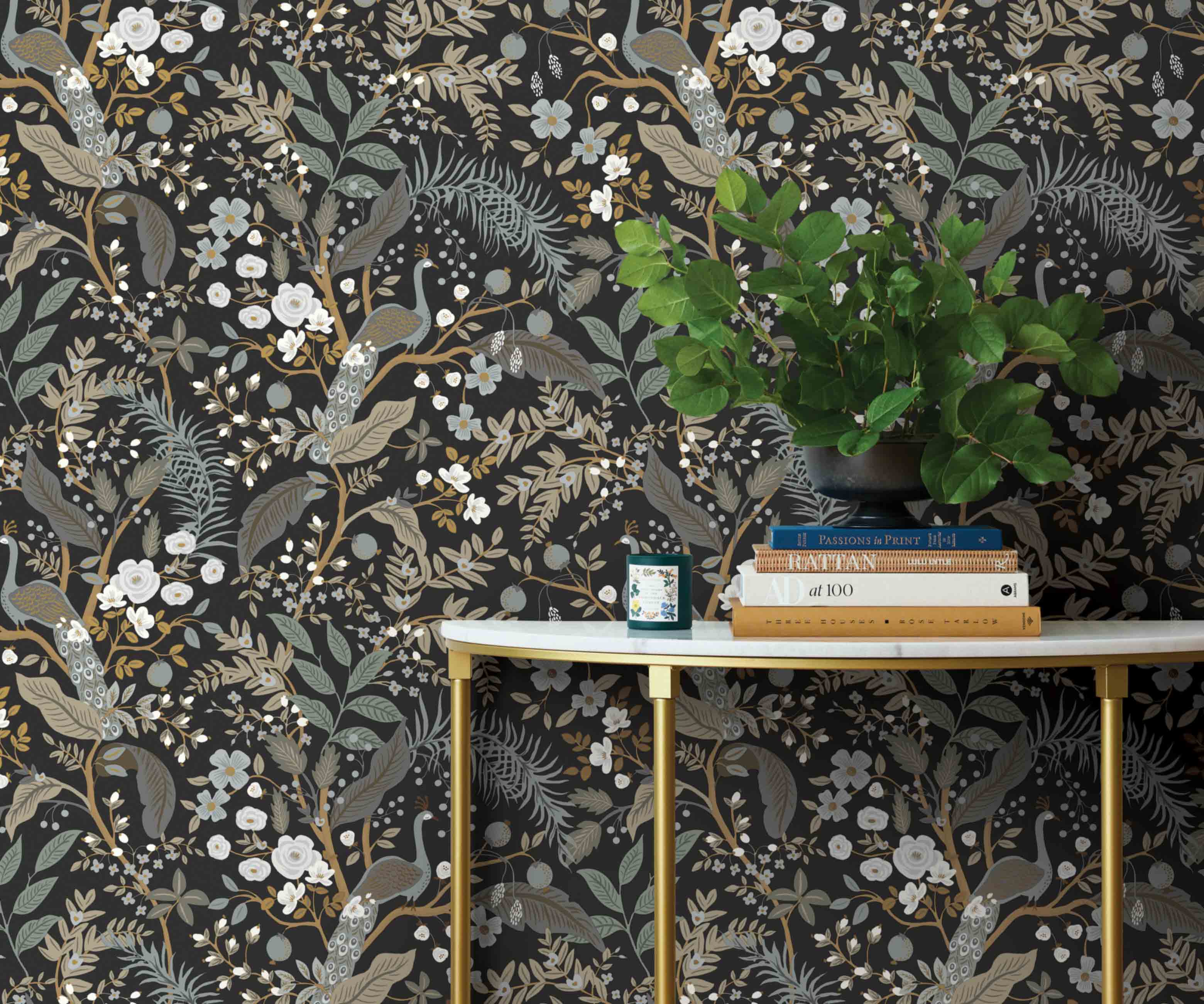 Peacock Garden Peel & Stick Wallpaper - Black - Image 2