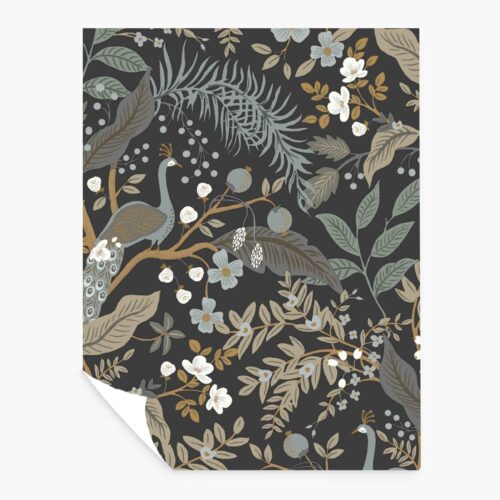 Peacock Garden Peel & Stick Wallpaper Sample - Black