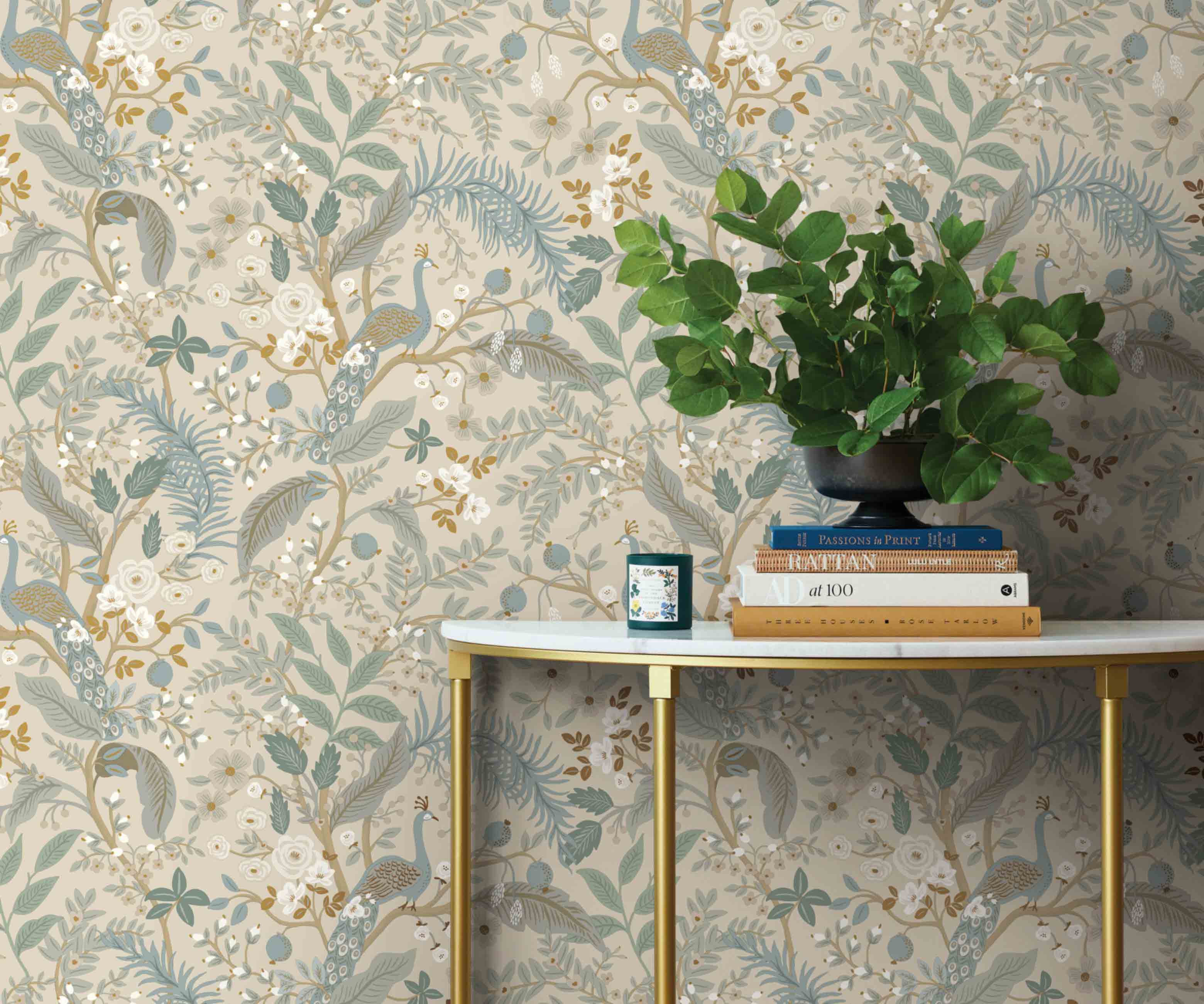 Peacock Garden Peel & Stick Wallpaper - Linen - Image 2
