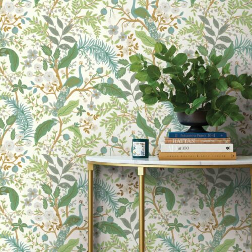 Alternative view of Peacock Garden Peel & Stick Wallpaper - White